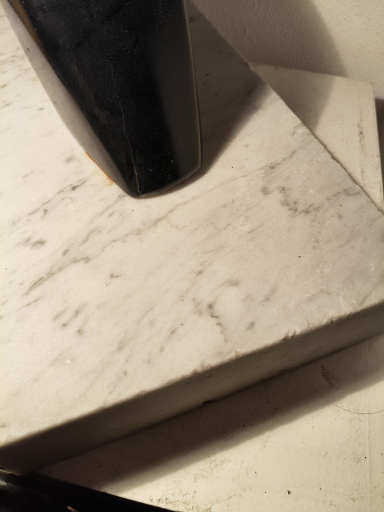 Image 1 of Vintage design modernist black marble sculpture of a stylized abstract bird on a white marble base