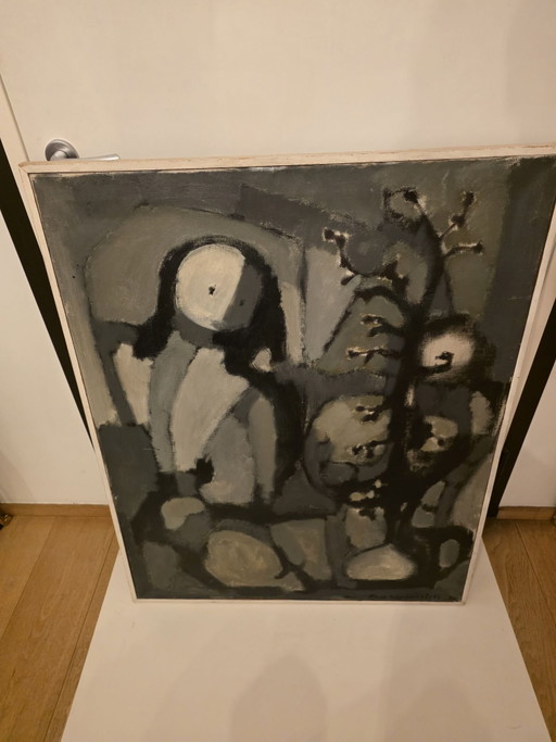 Grande Peinture Originale – Mado Schoolmeesters (1930-1993) – Winter - Poosje (1970) – 100 x 80 cm
