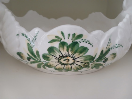 Vintage Italian Ceramic Bowl / Jardinière with Rooster Heads – Hand-painted (photo 2 of 8)