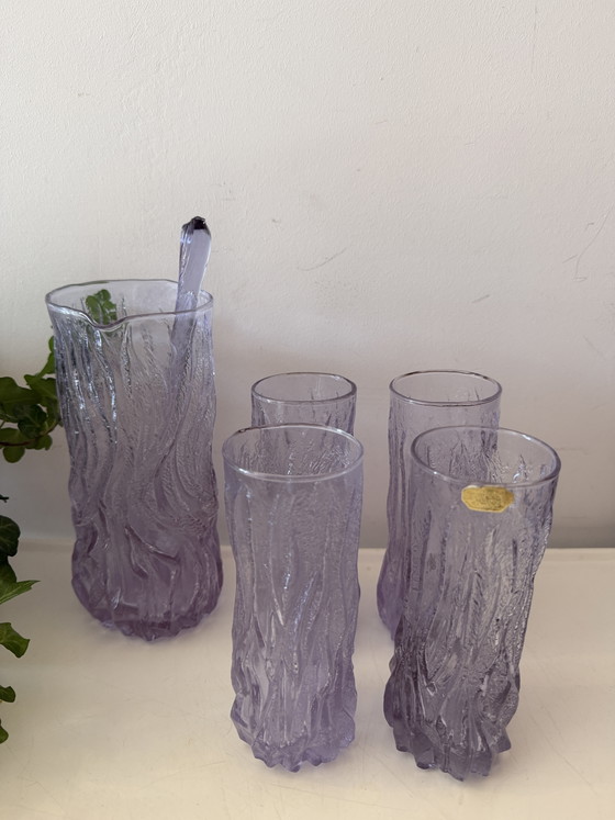 Brutalistische Karaffe mit Gläsern aus Alexandria, Italien, 1970er Jahre – Gläser & Karaffe, Murano Glass (photo 3 of 9)