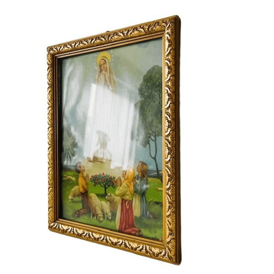 Image 1 of Lithographie religieuse vintage Marie avec trois petits enfants 1940s