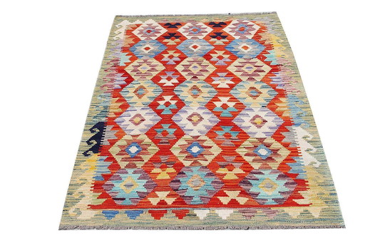 Handgeweven Afghaanse kelim - 148 x 102 cm - Geometrisch patroon in levendige kleuren - 100% wol