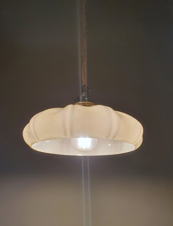 Image 1 of Set (2) vintage opaline hanglampen - pastel kleur  