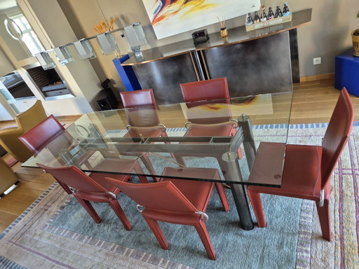 Design eetkamerset – Arper stoelen + glazen tafel