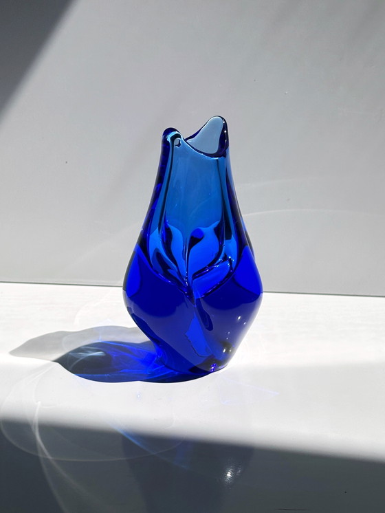 Image 1 of Vintage Mini Glass Vase Miroslav Klinger Cobalt Ultramarine Blue Bohemia Solifleur Czech Zelezny Brod ZBS Železnobrodské sklárny