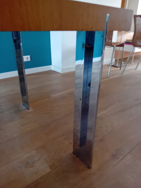 Beautiful designer dining table (0.90 x 2.20), like new – Chrome, Wood (photo 3 of 5)