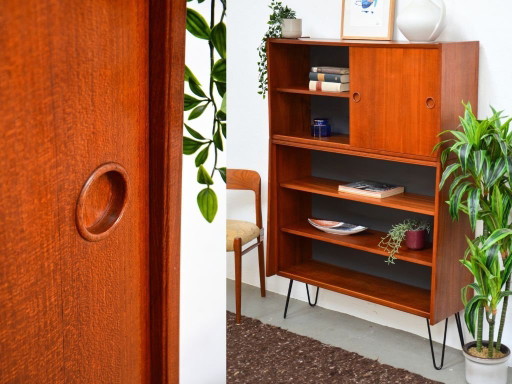 Vintage open bookcase, teak chest of drawers, mid-century sideboard, retro