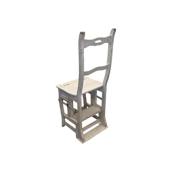 Antiker französischer weißer Metamorphose-Leiterstuhl, um 1900 – Klappstühle, Wood (photo 5 of 7)