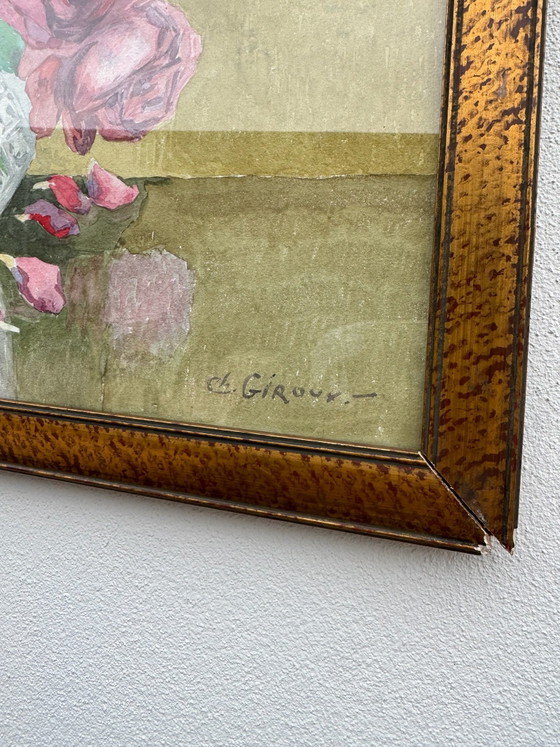 Oude aquarel stilleven met rozen, Schilderijen & Tekeningen, Papier, Hout, Meerdere kleuren (foto 13 van 14)