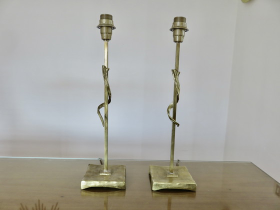 Image 1 of Paar verguld messing lampen, Frankrijk, 1970