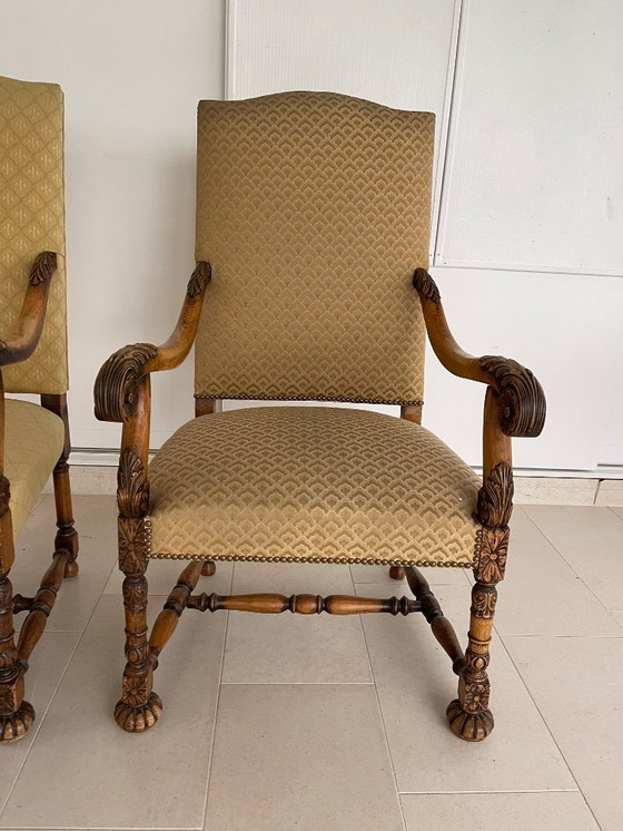 Image 1 of Echtpaar antieke - nieuw bekleedde - leunstoelen