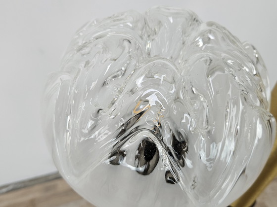 Image 1 of Lámpara de pie de cristal de Murano de mediados de siglo en madera y metal con tres puntos de luz, década de 1970