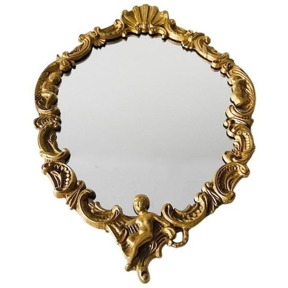 Image 1 of Putti in ottone con specchio dorato barocco francese anni '50