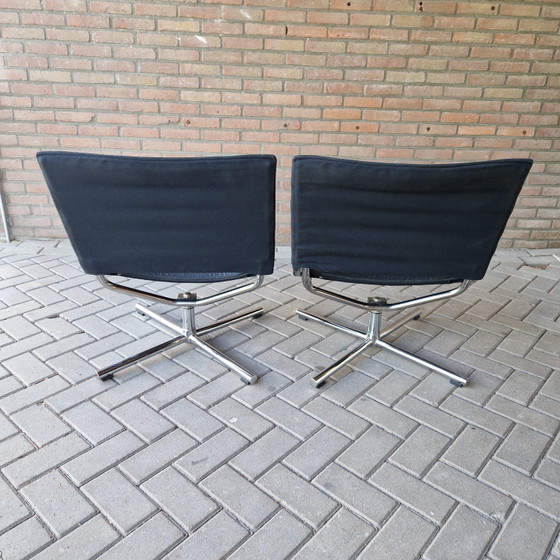 Image 1 of Hülsta 2 vintage swivel armchairs leather swivel chair set