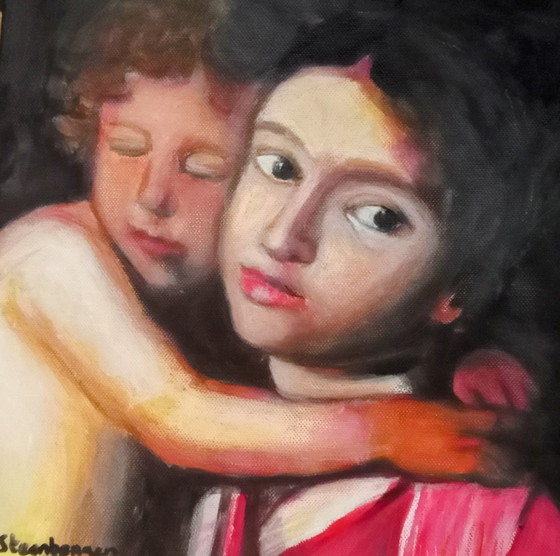 Image 1 of T.v.Steenbergen "mother and Child" 30 x 30 cm