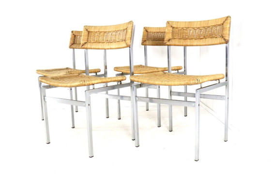 Set van 4 stoelen eetkamerstoelen metaal riet vintage – Chrome (photo 6 of 16)