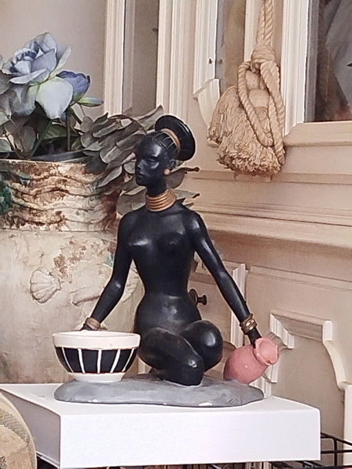 S. Melani Art Deco - Signed Numbered Sculpture 211 - African Woman Sculpture