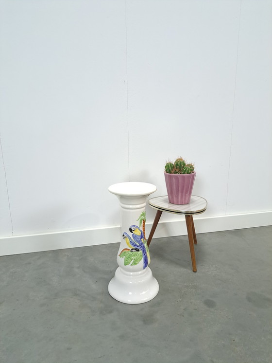 Image 1 of Porcelain Pillar Candle Stand With Parrots