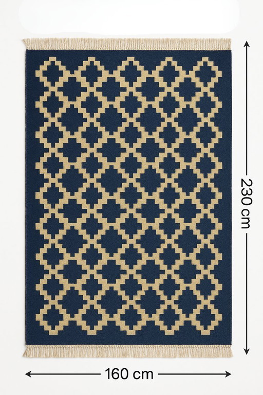 Senon-Kilim-Teppich 160 × 230 cm - Handgefertigt in Ägypten - Blauer Diamant, Flachgewebe
