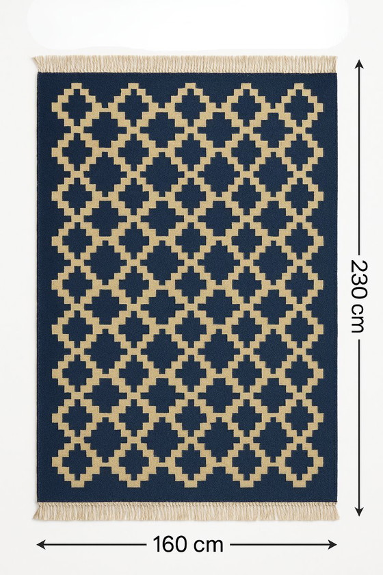 Image 1 of Senon-Kilim-Teppich 160 × 230 cm - Handgefertigt in Ägypten - Blauer Diamant, Flachgewebe