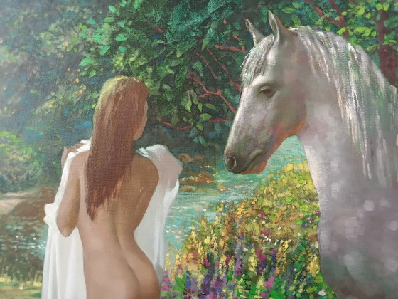 Peinture à l'huile originale Filles abstraites Cheval Été – Peintures et dessins, Canvas (photo 4 of 10)
