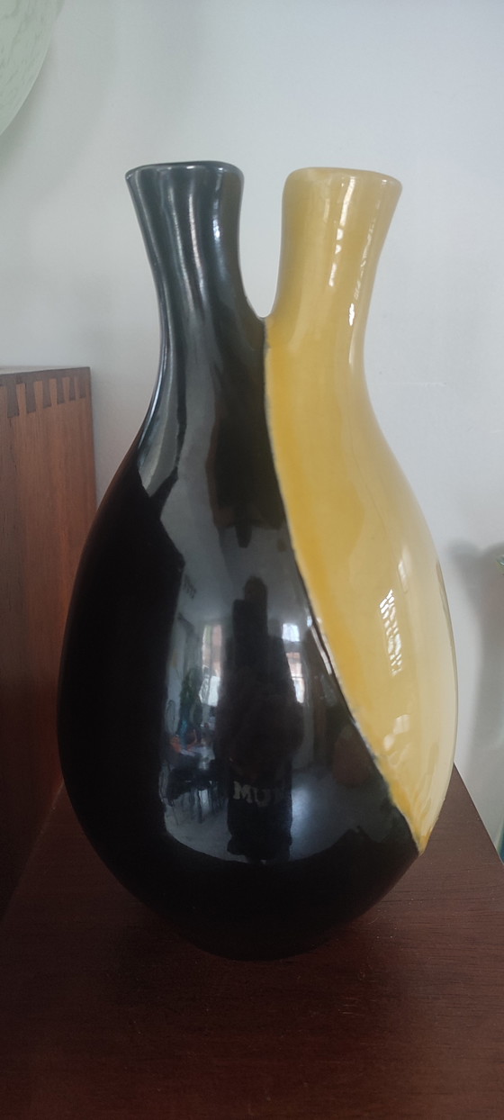 Image 1 of Vaso in ceramica vintage a due colli, 1964.