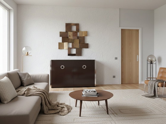 Image 1 of Mario Sabot credenza piccola in laminato marrone scuro e cromo anni '70