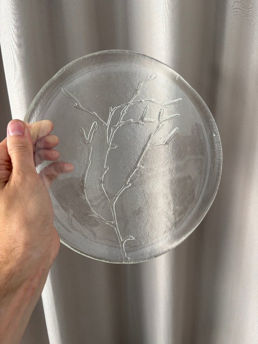 Plato de vidrio Humppila ‘Koivunoksa’ vintage de Kaija Aarikka – Finlandia – decoratieve objecten, Glass