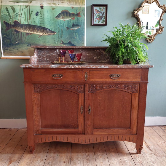 Image 1 of Antique French sideboard with marble top
