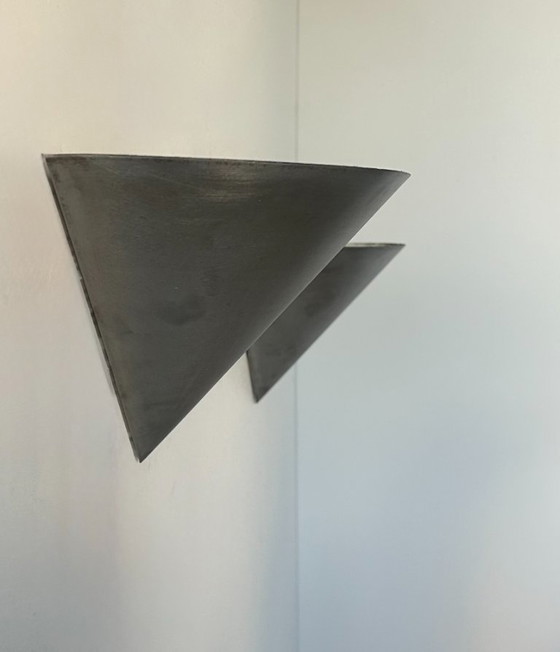 Image 1 of Coppia di applique vintage, metallo spazzolato, Francia 1970.