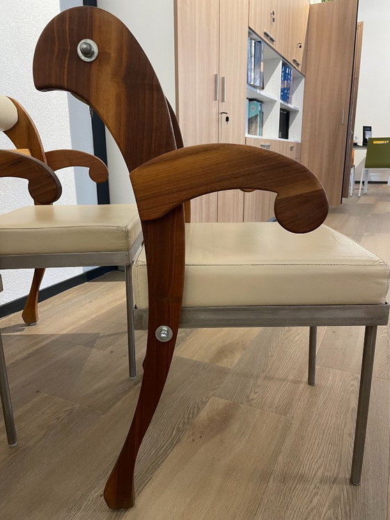 Heinz Julen JOB Chair, 1990s crème kleurig, 3 stuks – Eetkamerstoelen, Leather, Wood (photo 3 of 6)