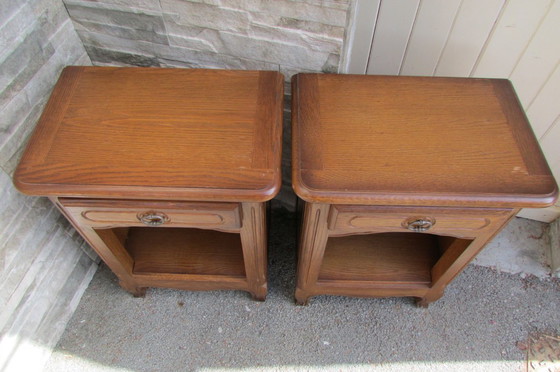 Image 1 of Pair of rustic oak bedside tables, from the 1980s, made of solid wood