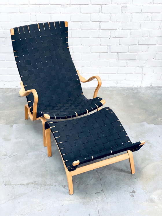 Image 1 of Bruno Mathsson | Set Of Vintage Lounge Chair With Ottoman | Pernilla Series | Black Canvas