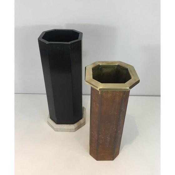 Image 1 of Vintage umbrella stand in blackened wood, brass and marble, 1950