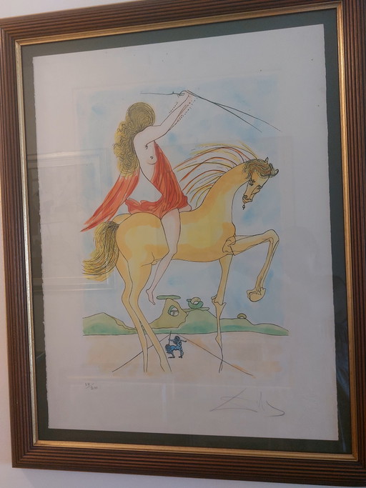 Salvador Dalí "Amazone" 1974 Eau-forte Originale Signée, 38/200 Certifiée – Salvador Dali, lithos zeefdrukken, Paper