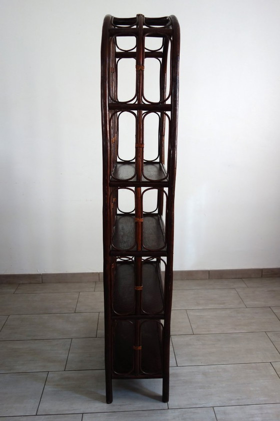 Vintage rotan en bamboe Boekenkast met 5 planken, Boekenkasten, Bruin (foto 3 van 13)