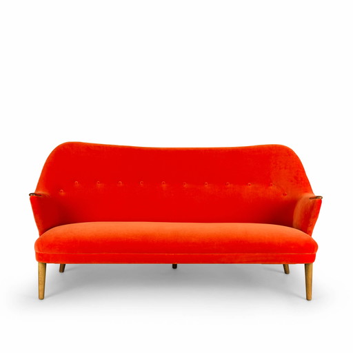 Oranje vintage design sofa Made by CFC Silkeborg opnieuw gestoffeerd