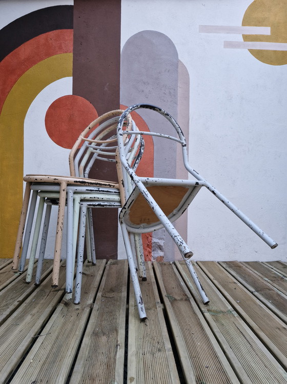Image 1 of Set di 5 sedie in metallo di René Herbst per Mobilor, 1950