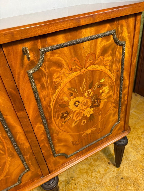 Image 1 of Exceptional Antique Marquetry Inlaid Hall Console / Sideboard – Circa 1900  Satinwood, Tulipwood & Rosewood Floral Inlay 