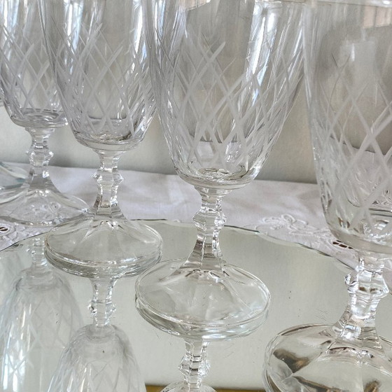 Image 1 of 6 Large Antique Engraved Glasses for Wine or Water