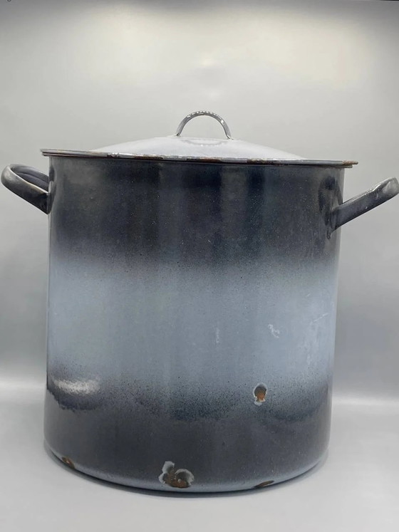 Large enameled slate gray stockpot – Domed lid – Copper rim – Approx. 20 liters – Decorative Objects (photo 3 of 6)