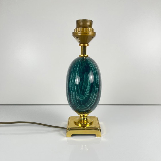 Image 1 of Lampada da tavolo della Maison Le Dauphin in ottone e malachite verde imitazione, 1980
