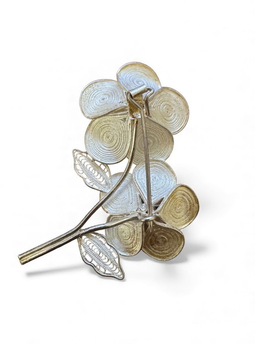 Brosche aus 925er Silber aus den 1970er Jahren mit floralen Motiven