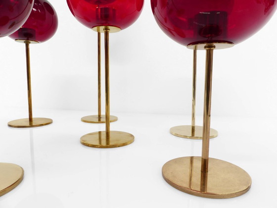 Image 1 of Set of 7 Hans-Agne Jakobsson AB Markaryd NR135 red candleholders, Sweden, circa 1950-1960