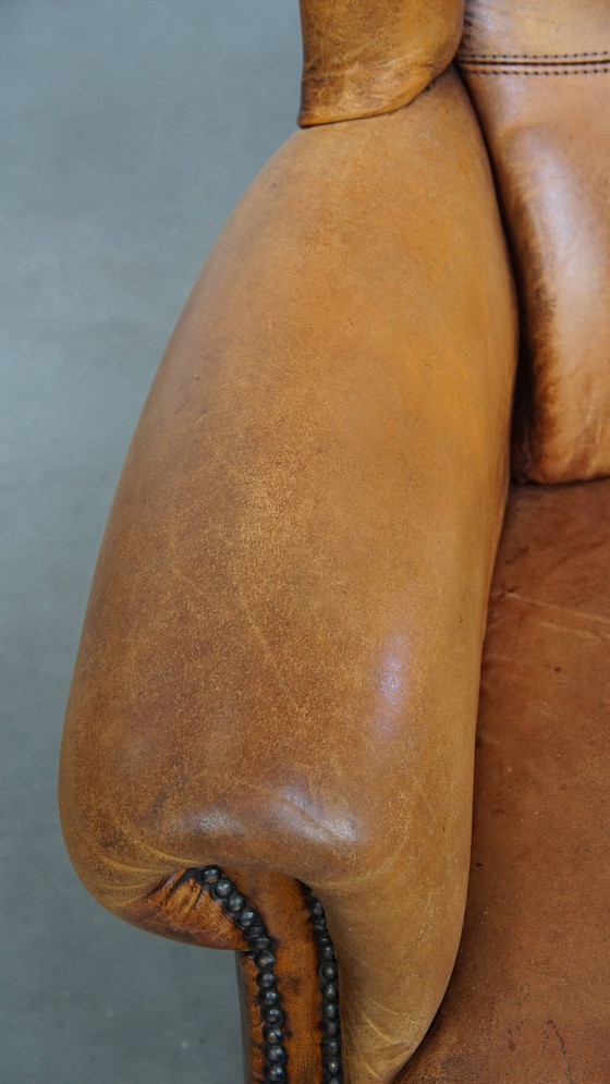 Image 1 of Vintage Oorfauteuil Gemaakt Van Schapenleer
