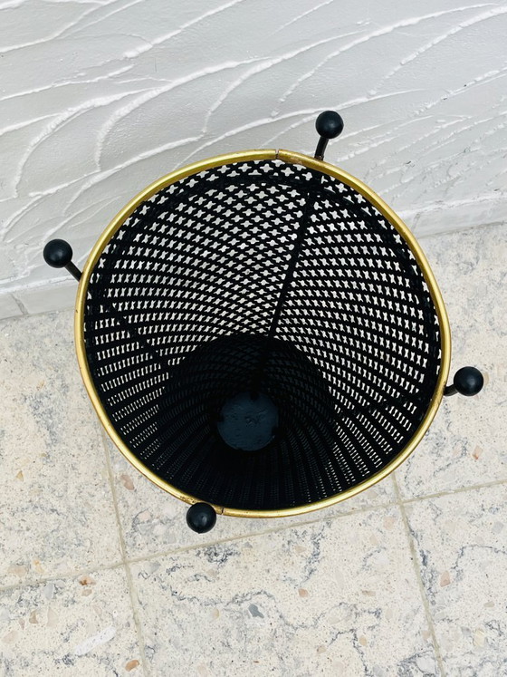 Image 1 of Vintage umbrella stand in black perforated metal and brass
