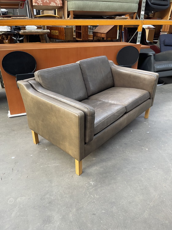 Image 1 of Vintage Scandinavian Design Two-Seat Brown Leather Sofa from 1970’s