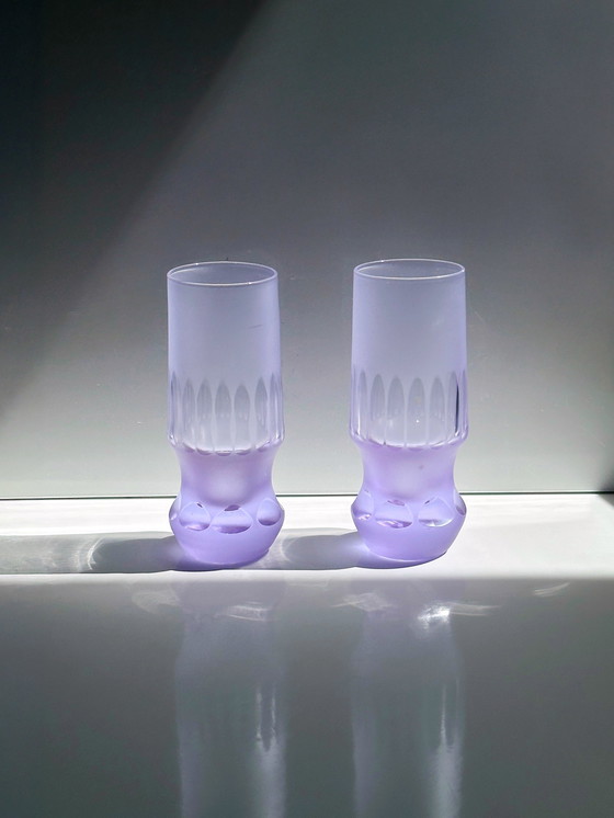 Image 1 of 6 vintage drinkglazen Alexandriet glas Arnolfo di Cambio Sergio Asti Space Age Brutalist Longdrink Neodymium Italië jaren 70