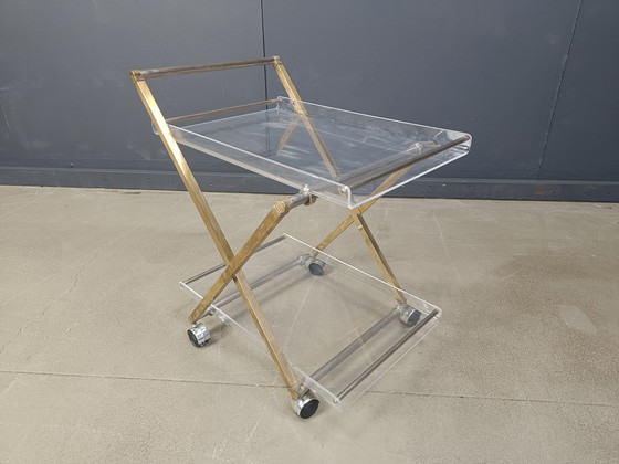 Image 1 of Vintage brass and lucite trolley, 1970s