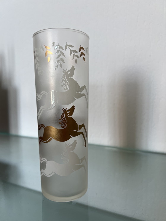 Image 1 of Set van 4 vintage Libbey Frosted Carrousel / Cavalcade Collins glazen - Mid Century Modern, jaren 1950 VS